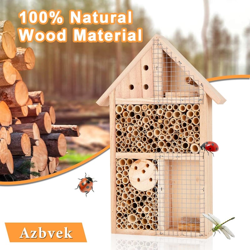 Azbvek Wooden Insect House Hotel for Bee, Butterfly, Ladybirds, Beneficial Insect Habitat, Bug Hotel Garden 11.7" x 7.7" (B) - Image 4